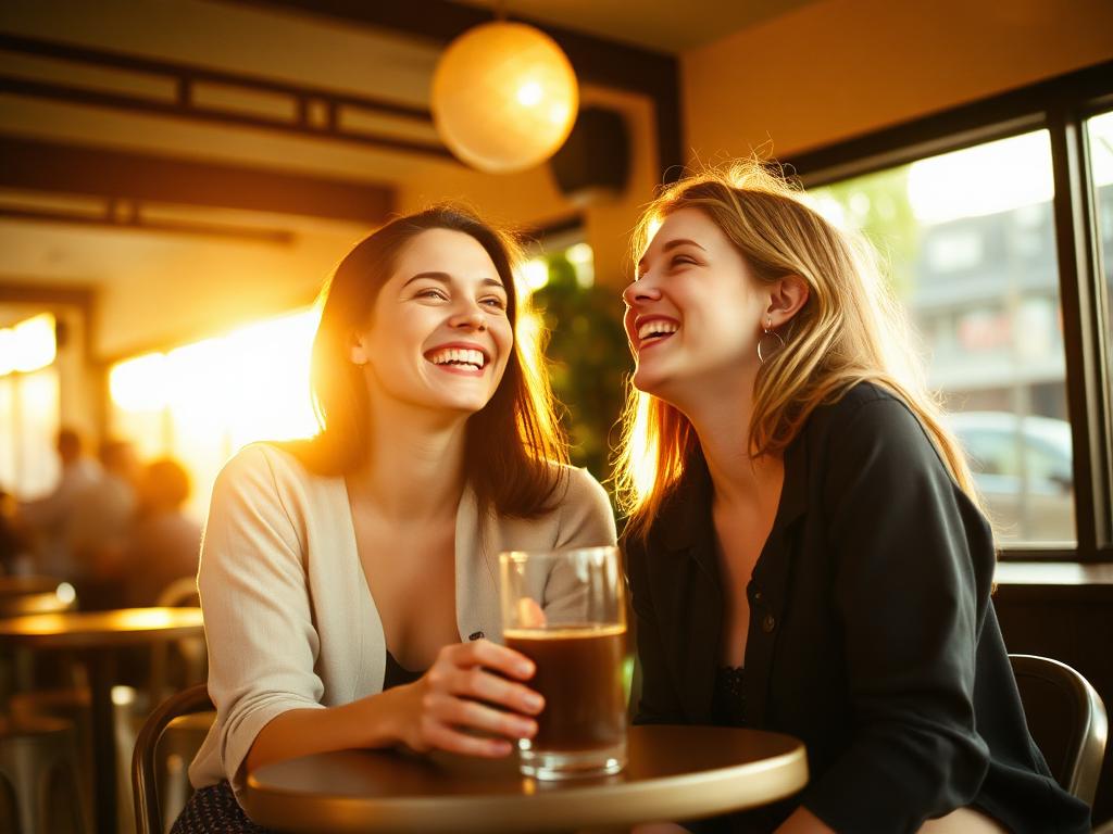Two women laughing together, exploring if they might be lesbian